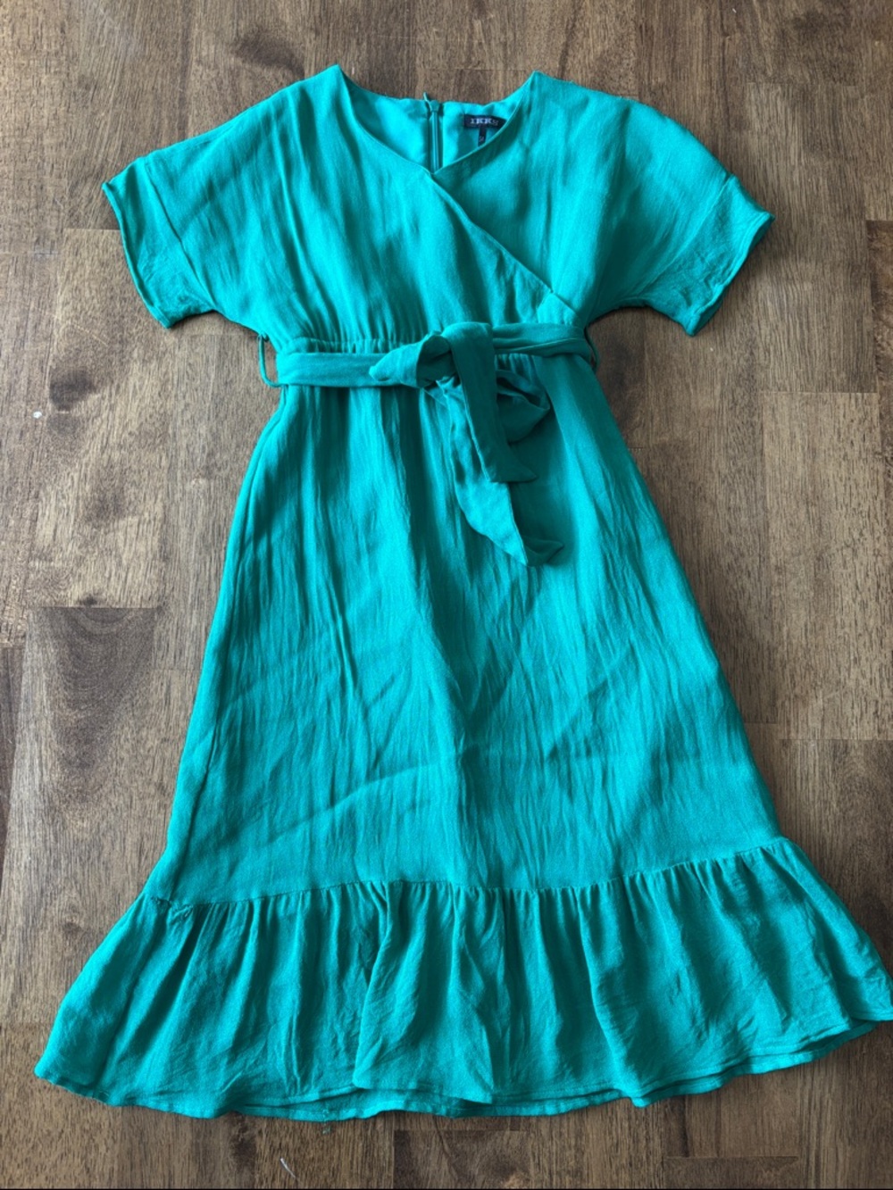 Ikks Green Wrap-Style Ruffle-Hem Dress- Purchased in London